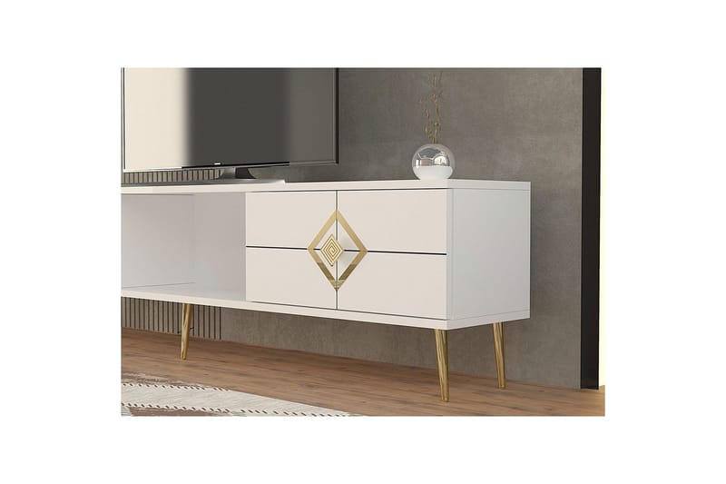 Cleryn Tv-bänk 150 cm - Vit/Guld - Möbler - TV- & Mediamöbler - TV bänk & mediabänk