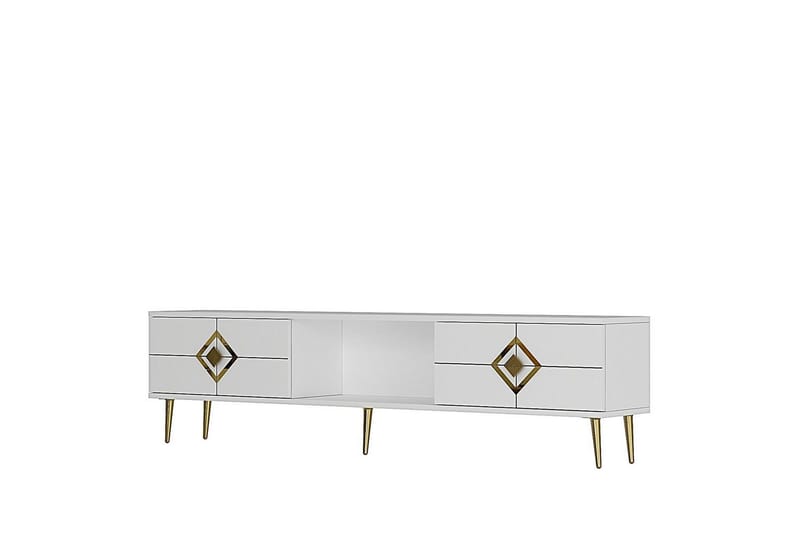 Cleryn Tv-bänk 150 cm, Vit/Guld