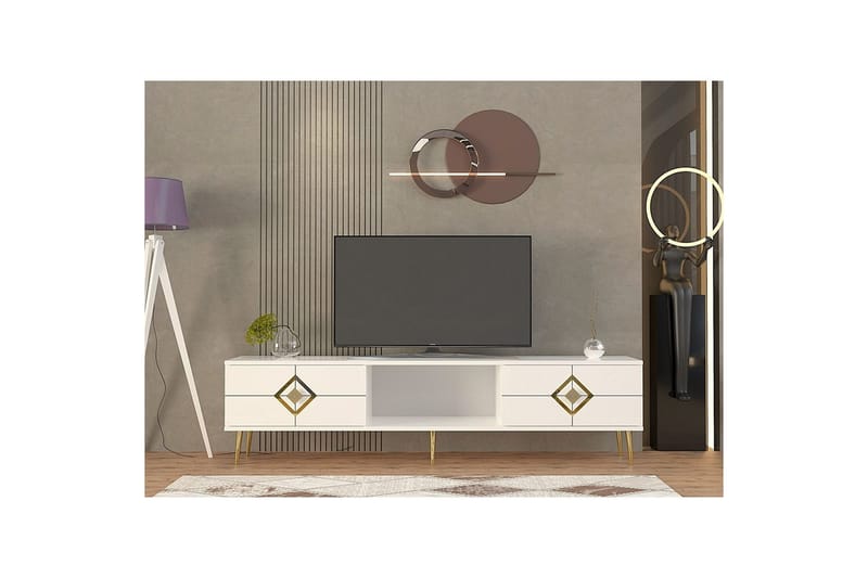 Cleryn Tv-bänk 150 cm - Vit/Guld - Möbler - TV- & Mediamöbler - TV bänk & mediabänk