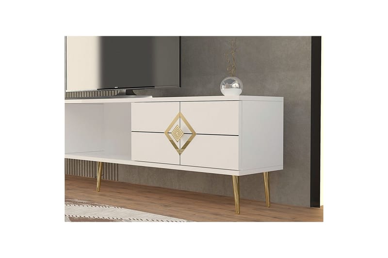 Cleryn Tv-bänk 150 cm - Vit/Guld - Möbler - TV- & Mediamöbler - TV bänk & mediabänk