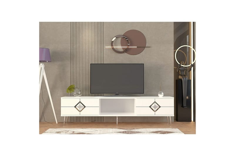 Cleryn Tv-bänk 150 cm - Vit/Silver - Möbler - TV- & Mediamöbler - TV bänk & mediabänk