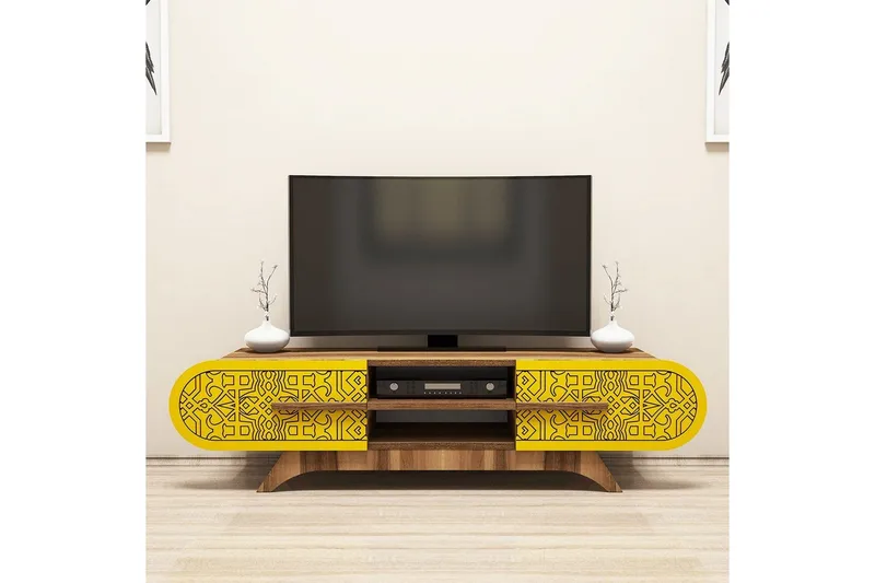 Defneia Tv-bänk 145 cm - Valnöt/Gul - Möbler - TV- & Mediamöbler - TV bänk & mediabänk