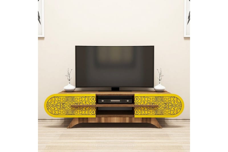 Defneia Tv-bänk 145 cm - Valnöt/Gul - Möbler - TV- & Mediamöbler - TV bänk & mediabänk
