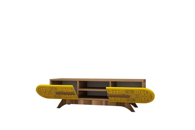 Defneia Tv-bänk 145 cm - Valnöt/Gul - Möbler - TV- & Mediamöbler - TV bänk & mediabänk