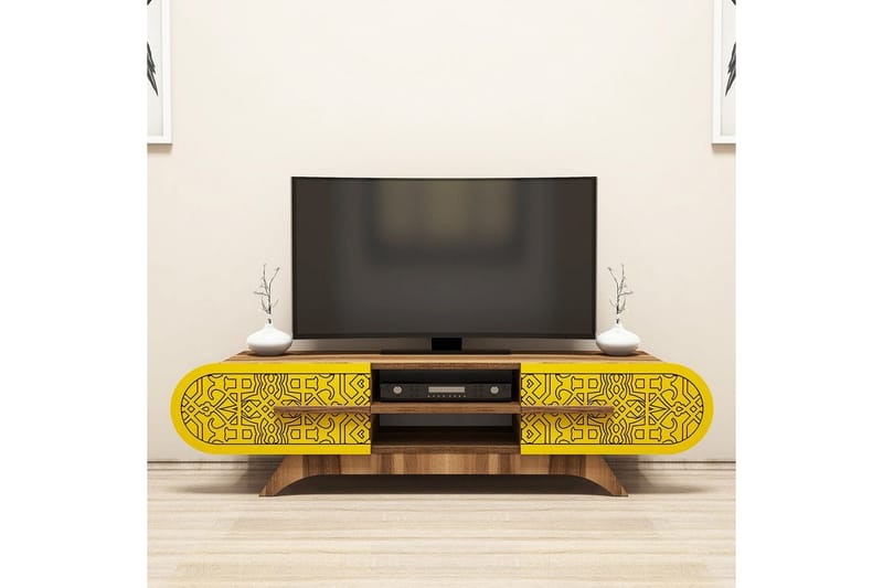 Defneia Tv-bänk 145 cm - Valnöt/Gul - Möbler - TV- & Mediamöbler - TV bänk & mediabänk