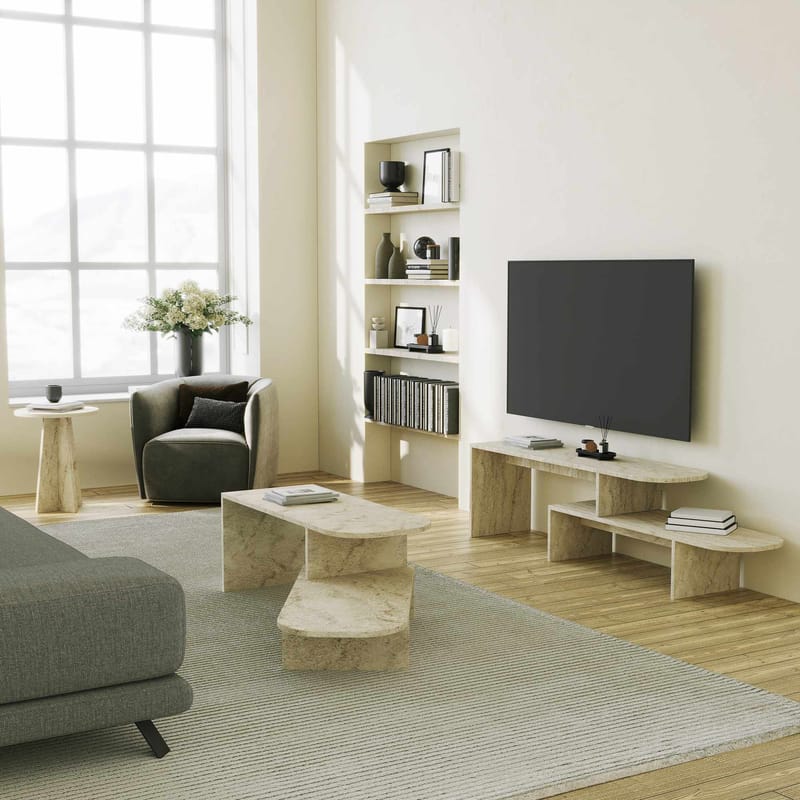 Deliones Tv-bänk 130 cm - Travertin - Möbler - TV- & Mediamöbler - Mediastativ & väggfäste - Tv-stativ & Tv-väggfäste