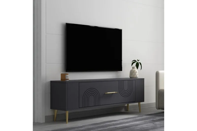 Deyric Tv-bänk 120 cm - Antracit/Guld - Möbler - TV- & Mediamöbler - TV bänk & mediabänk