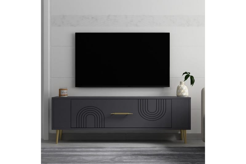 Deyric Tv-bänk 120 cm - Antracit/Guld - Möbler - TV- & Mediamöbler - TV bänk & mediabänk