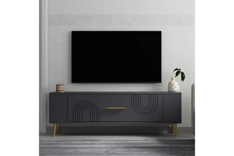 Deyric Tv-bänk 120 cm - Antracit/Guld - Möbler - TV- & Mediamöbler - TV bänk & mediabänk