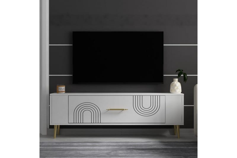 Deyric Tv-bänk 120 cm - Vit/Guld - Möbler - TV- & Mediamöbler - TV bänk & mediabänk