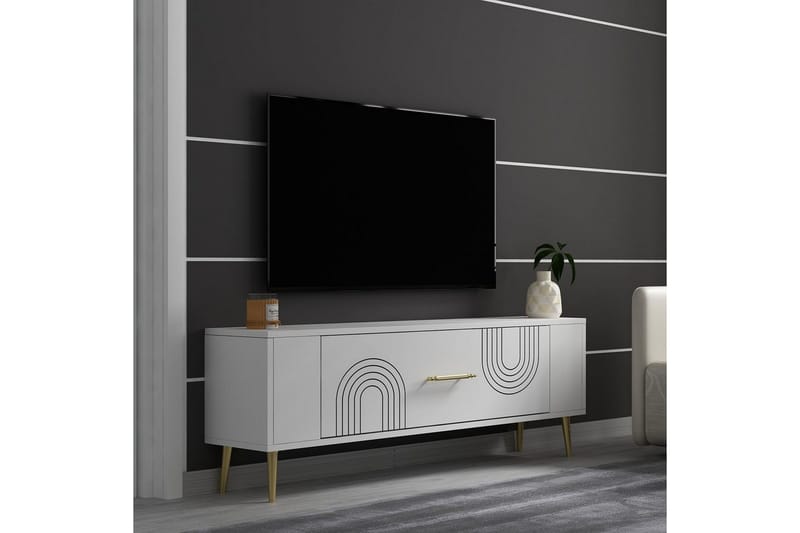 Deyric Tv-bänk 120 cm - Vit/Guld - Möbler - TV- & Mediamöbler - TV bänk & mediabänk