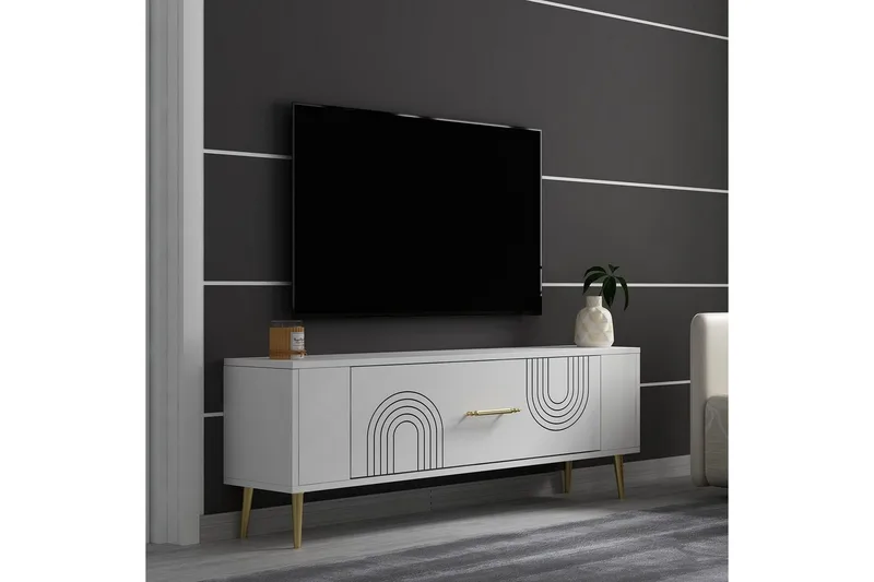 Deyric Tv-bänk 120 cm - Vit/Guld - Möbler - TV- & Mediamöbler - TV bänk & mediabänk