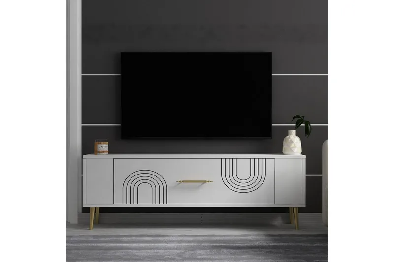 Deyric Tv-bänk 120 cm - Vit/Guld - Möbler - TV- & Mediamöbler - TV bänk & mediabänk
