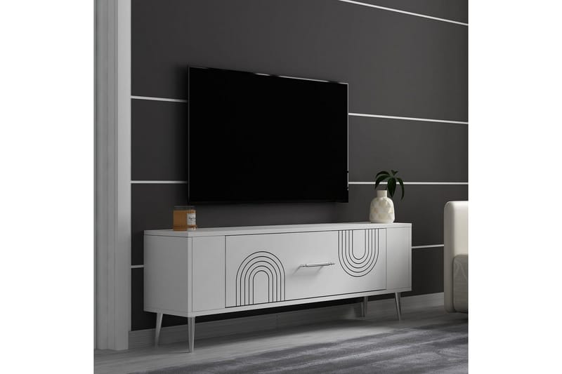 Deyric Tv-bänk 120 cm - Vit/Silver - Möbler - TV- & Mediamöbler - TV bänk & mediabänk