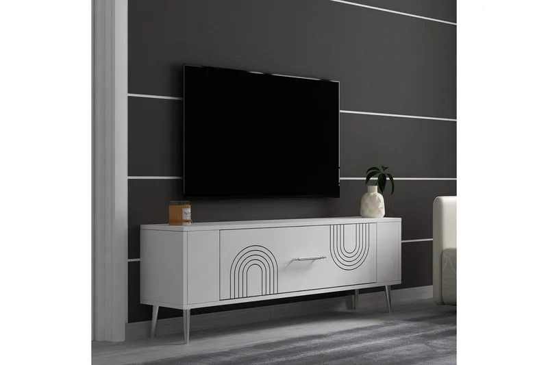 Deyric Tv-bänk 120 cm - Vit/Silver - Möbler - TV- & Mediamöbler - TV bänk & mediabänk