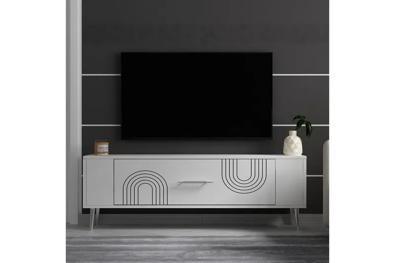 Deyric Tv-bänk 120 cm - Vit/Silver - Möbler - TV- & Mediamöbler - TV bänk & mediabänk