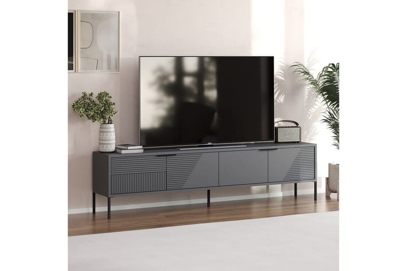 Dorellez Golvstående Tv Bänk 180 cm med Förvaring i Målat Trä - Grå - Möbler - TV- & Mediamöbler - TV bänk & mediabänk
