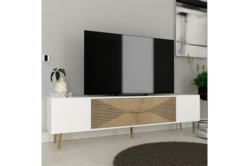 Drova Tv-bänk 150 cm - Ek/Vit/Guld - Möbler - TV- & Mediamöbler - TV bänk & mediabänk