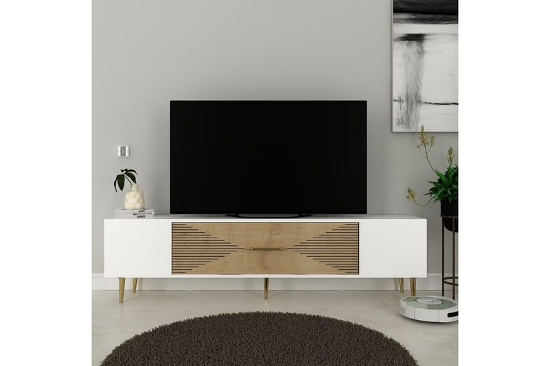 Drova Tv-bänk 150 cm - Ek/Vit/Guld - Möbler - TV- & Mediamöbler - TV bänk & mediabänk