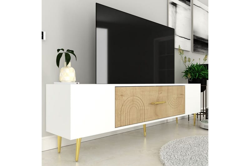 Drova Tv-bänk 150 cm - Ek/Vit/Guld - Möbler - TV- & Mediamöbler - TV bänk & mediabänk