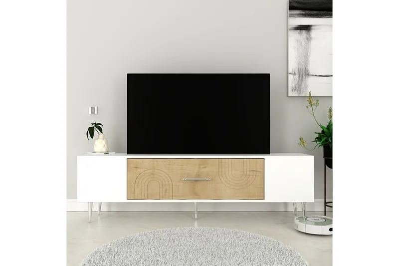 Drova Tv-bänk 150 cm - Ek/Vit/Silver - Möbler - TV- & Mediamöbler - TV bänk & mediabänk