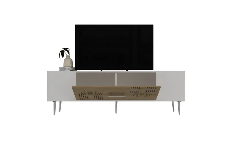 Drova Tv-bänk 150 cm - Ek/Vit/Silver - Möbler - TV- & Mediamöbler - TV bänk & mediabänk