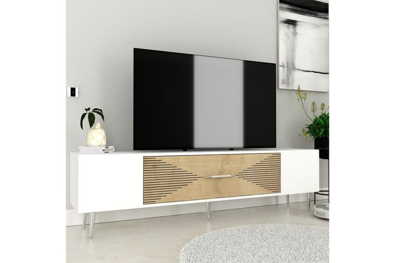 Drova Tv-bänk 150 cm - Ek/Vit/Silver - Möbler - TV- & Mediamöbler - TV bänk & mediabänk