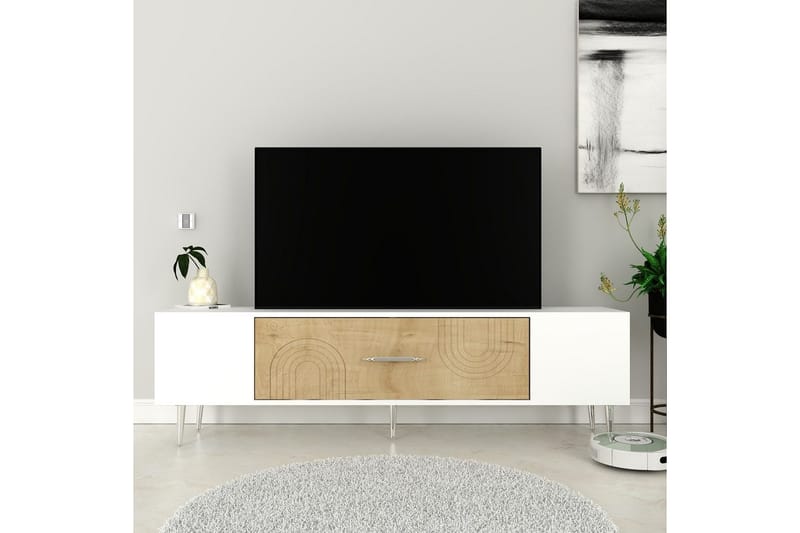Drova Tv-bänk 150 cm - Ek/Vit/Silver - Möbler - TV- & Mediamöbler - TV bänk & mediabänk