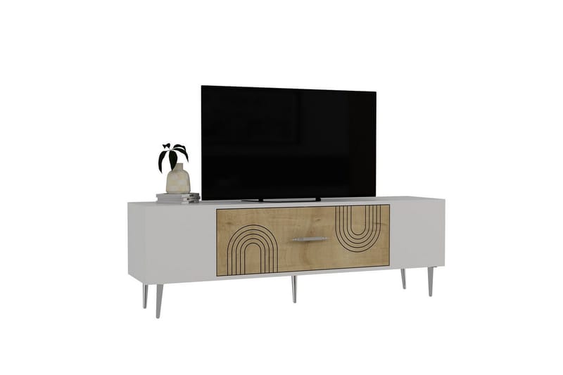 Drova Tv-bänk 150 cm - Ek/Vit/Silver - Möbler - TV- & Mediamöbler - TV bänk & mediabänk