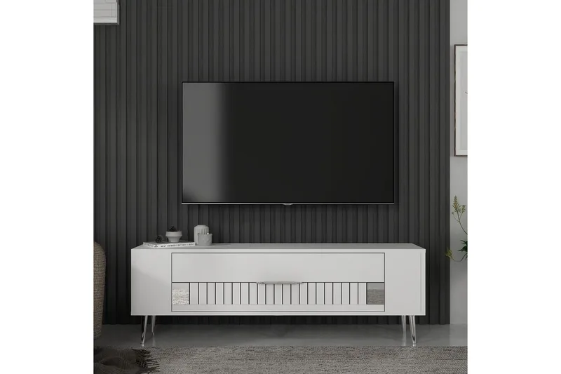 Estel Tv-bänk 120 cm - Vit/Silver - Möbler - TV- & Mediamöbler - TV bänk & mediabänk