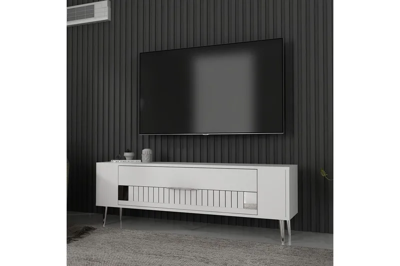 Estel Tv-bänk 120 cm - Vit/Silver - Möbler - TV- & Mediamöbler - TV bänk & mediabänk