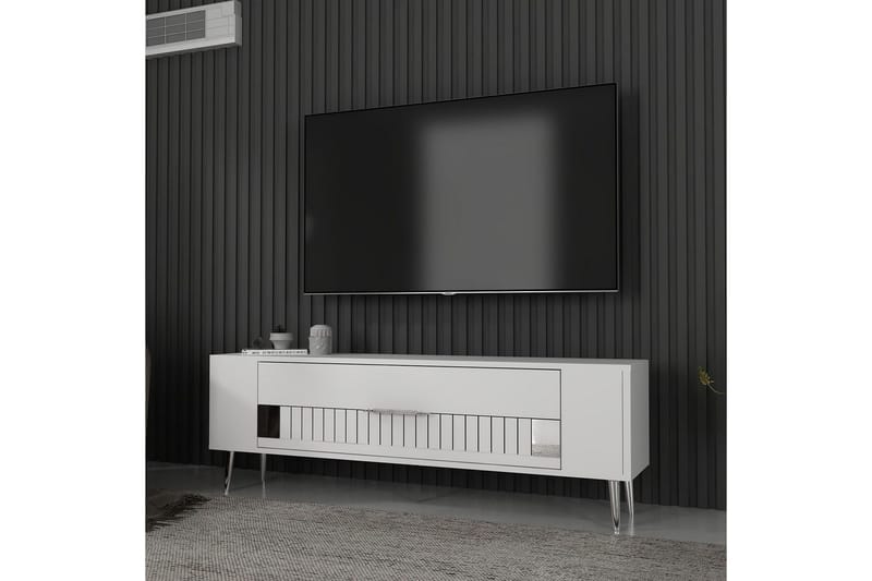Estel Tv-bänk 120 cm - Vit/Silver - Möbler - TV- & Mediamöbler - TV bänk & mediabänk