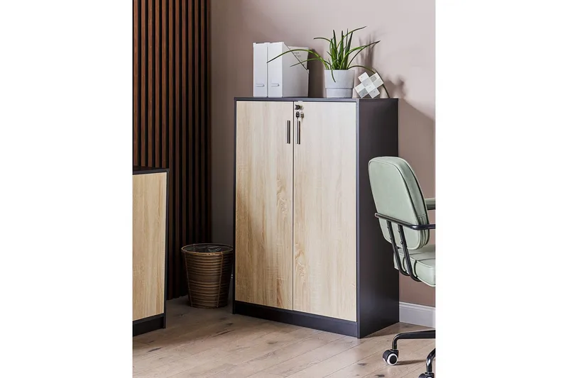 Förvaringsenhet Zehna Ljus trä, svart, 80x40x117 cm - Ljus trä, svart, 80x40x117 cm - Förvaring - Skåp - Förvaringsskåp