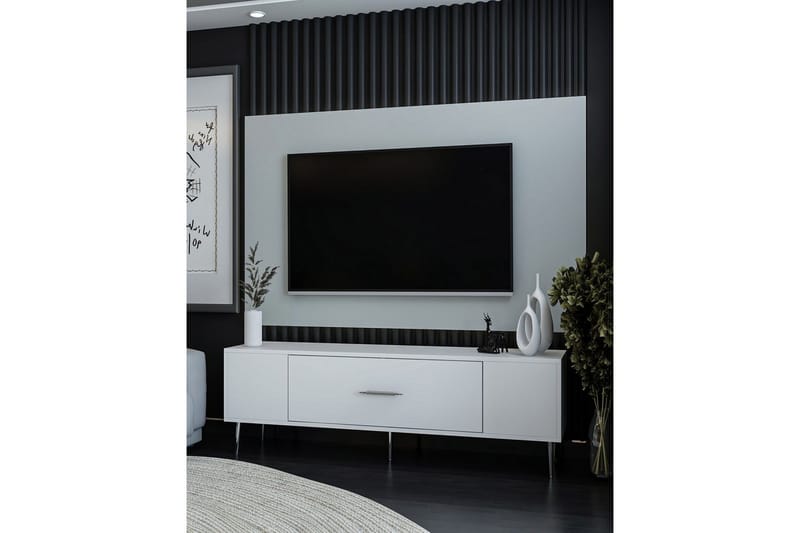 Feynor Tv-bänk 150 cm - Vit/Silver - Möbler - TV- & Mediamöbler - TV bänk & mediabänk