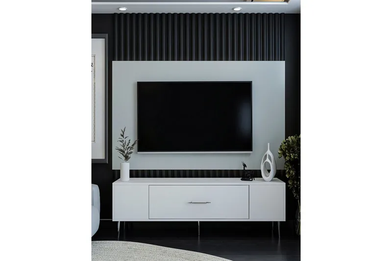 Feynor Tv-bänk 150 cm - Vit/Silver - Möbler - TV- & Mediamöbler - TV bänk & mediabänk