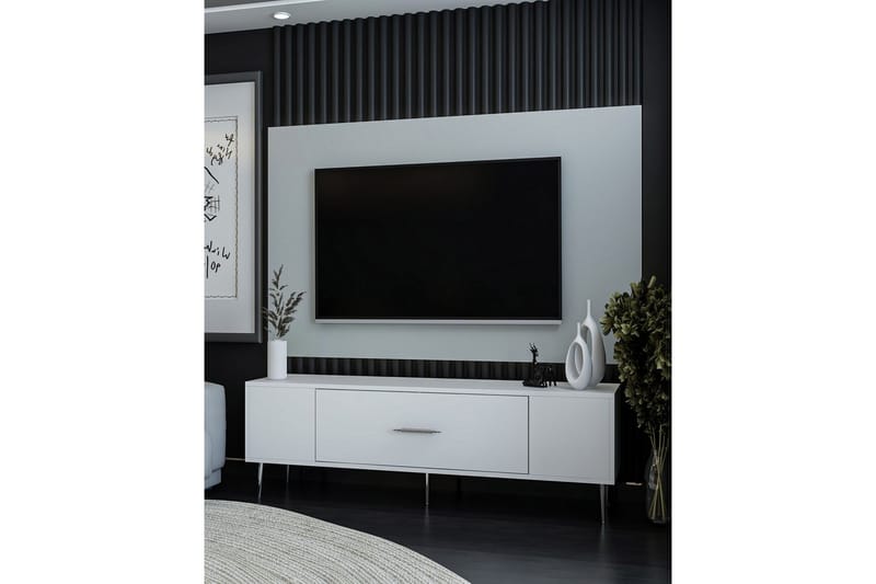 Feynor Tv-bänk 150 cm - Vit/Silver - Möbler - TV- & Mediamöbler - TV bänk & mediabänk