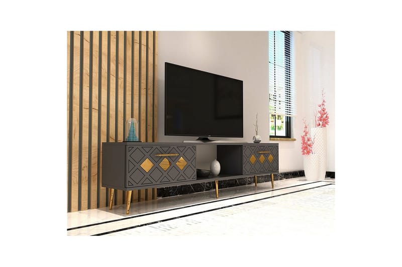 Ilna Tv-bänk 150 cm - Antracit/Guld - Möbler - TV- & Mediamöbler - TV bänk & mediabänk