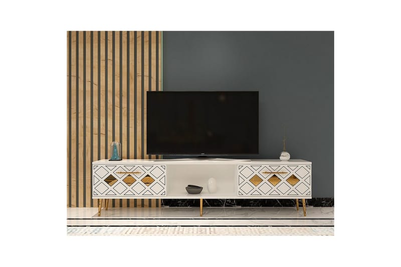 Ilna Tv-bänk 150 cm - Vit/Guld - Möbler - TV- & Mediamöbler - TV bänk & mediabänk