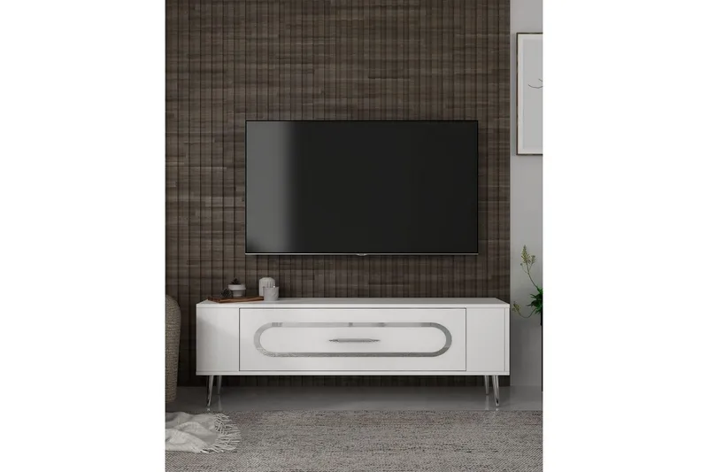 Javin Tv-bänk 120 cm - Vit/Silver - Möbler - TV- & Mediamöbler - TV bänk & mediabänk