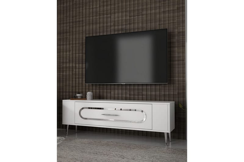 Javin Tv-bänk 120 cm - Vit/Silver - Möbler - TV- & Mediamöbler - TV bänk & mediabänk