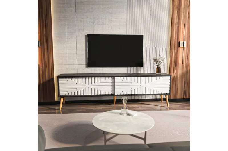 Kalon Tv-bänk 180 cm - Svart/Vit - Möbler - TV- & Mediamöbler - TV bänk & mediabänk