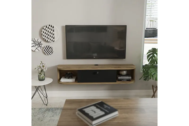 Kalvos Tv-bänk 120 cm - Svart/Ek - Möbler - TV- & Mediamöbler - TV bänk & mediabänk
