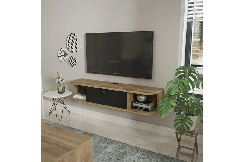 Kalvos Tv-bänk 120 cm - Svart/Ek - Möbler - TV- & Mediamöbler - TV bänk & mediabänk