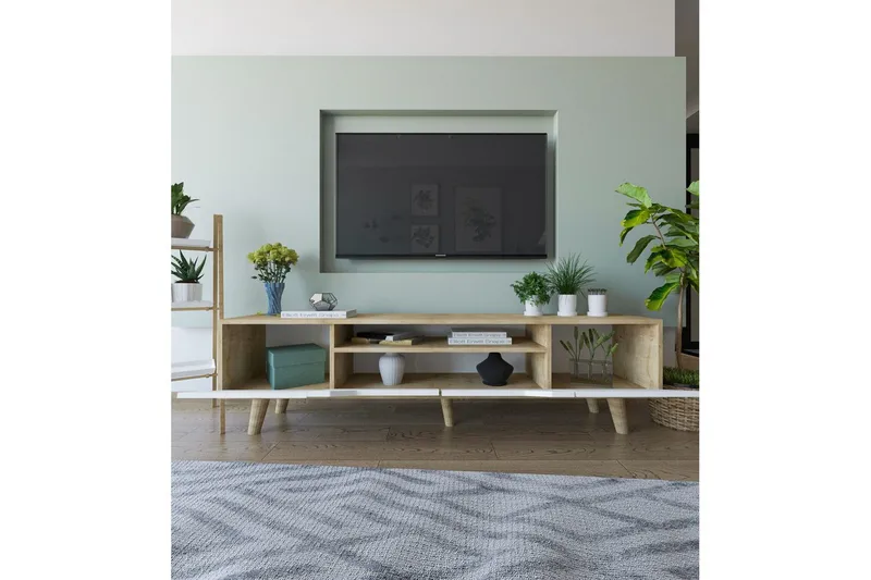 Kollumber Tv-stativ 180x30 cm - Brun/Vit - Möbler - TV- & Mediamöbler - Mediastativ & väggfäste - Tv-stativ & Tv-väggfäste