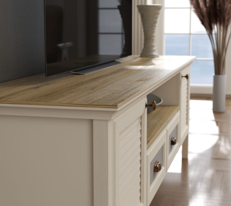 Lopira TV-bänk 180 cm - Crème, ek, grå - Möbler - TV- & Mediamöbler - Mediastativ & väggfäste - Tv-stativ & Tv-väggfäste