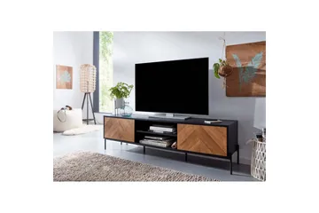 Lowboard Wohnling Ekfanerad med 2 dörrar Förvaringsbrickor Metallben Lantlig stil - Möbler - TV- & Mediamöbler - Mediastativ & väggfäste - Tv-stativ & Tv-väggfäste