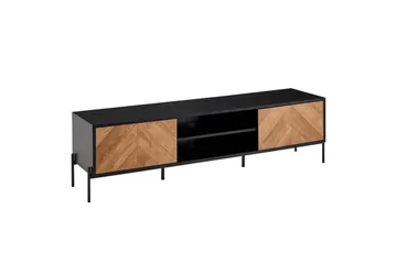 Lowboard Wohnling Ekfanerad med 2 dörrar Förvaringsbrickor Metallben Lantlig stil - Möbler - TV- & Mediamöbler - Mediastativ & väggfäste - Tv-stativ & Tv-väggfäste