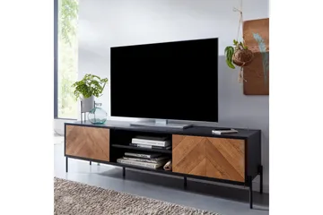 Lowboard Wohnling Ekfanerad med 2 dörrar Förvaringsbrickor Metallben Lantlig stil - Möbler - TV- & Mediamöbler - Mediastativ & väggfäste - Tv-stativ & Tv-väggfäste