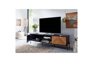 Lowboard Wohnling Ekfanerad med 2 dörrar Förvaringsbrickor Metallben Lantlig stil - Möbler - TV- & Mediamöbler - Mediastativ & väggfäste - Tv-stativ & Tv-väggfäste