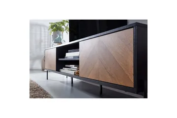 Lowboard Wohnling Ekfanerad med 2 dörrar Förvaringsbrickor Metallben Lantlig stil - Möbler - TV- & Mediamöbler - Mediastativ & väggfäste - Tv-stativ & Tv-väggfäste